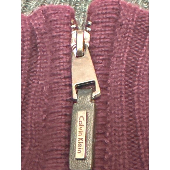Calvin Klein Mens XL Maroon All Cotton Cable Knit Half Zip Sweater - Picture 6 of 12